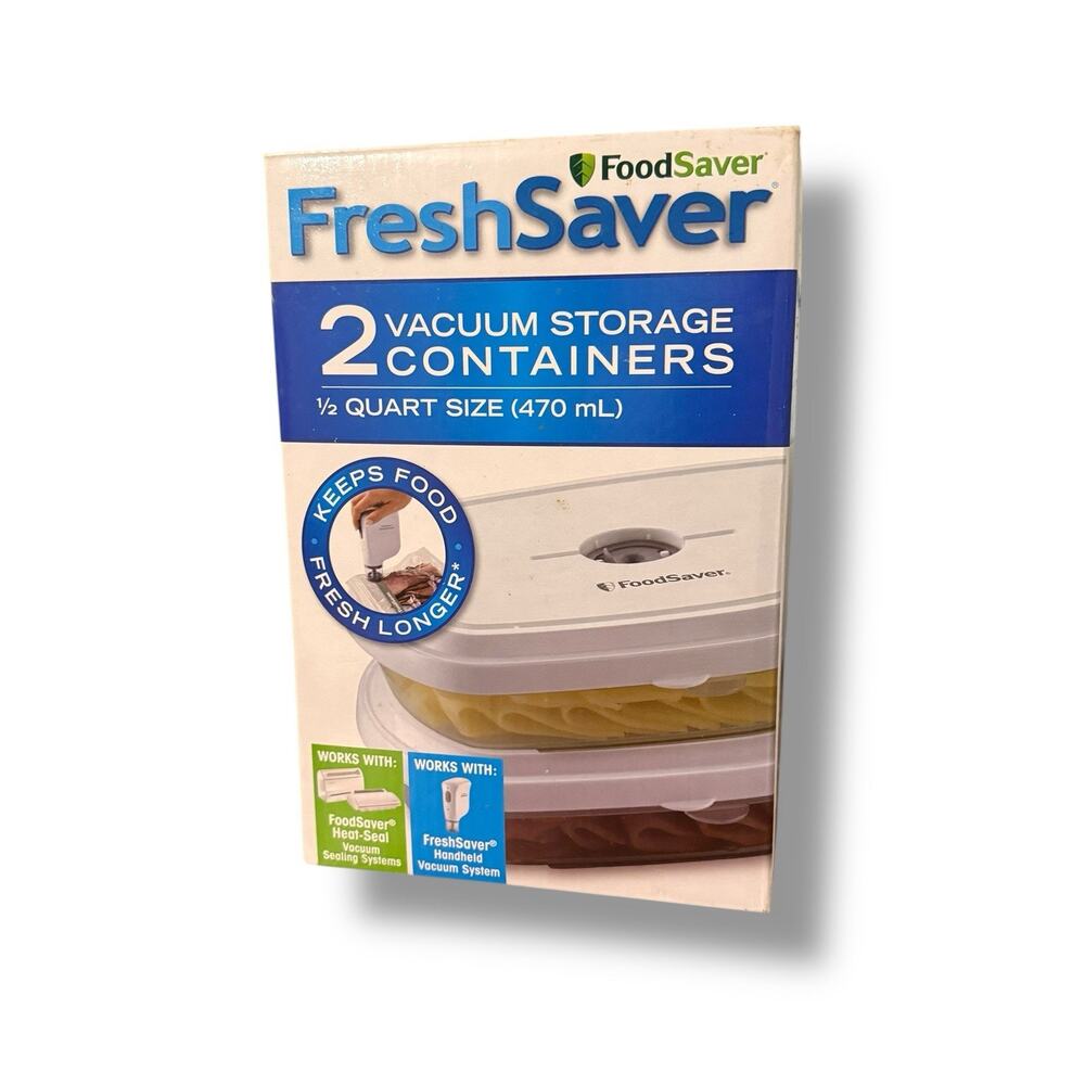 2 Pack Food Saver Fresh Saver 2 Vacuum Storage Containers 1/2 Quart Size
